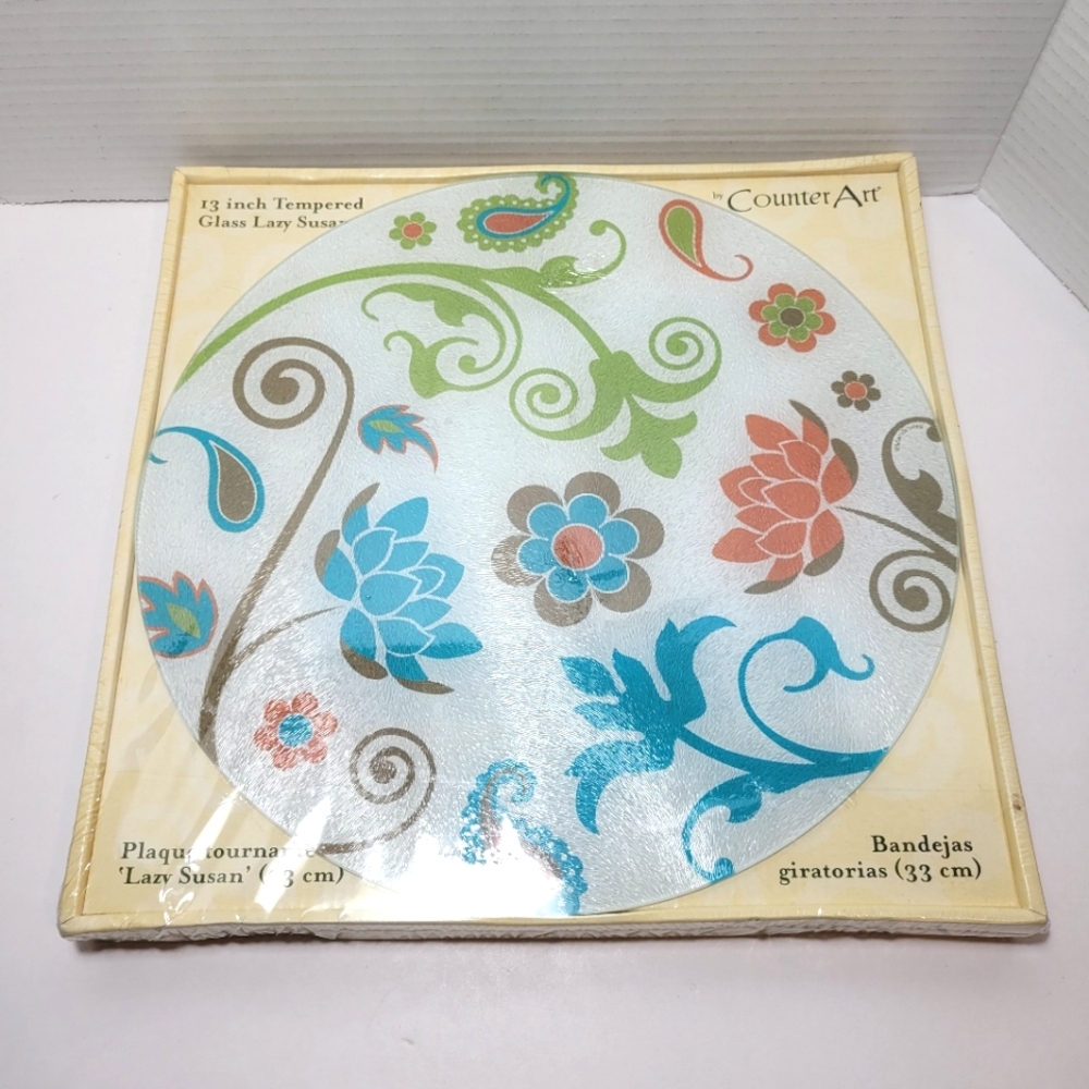 CounterArt Tempered Glass Lazy Susan Modern Bazaar Pattern